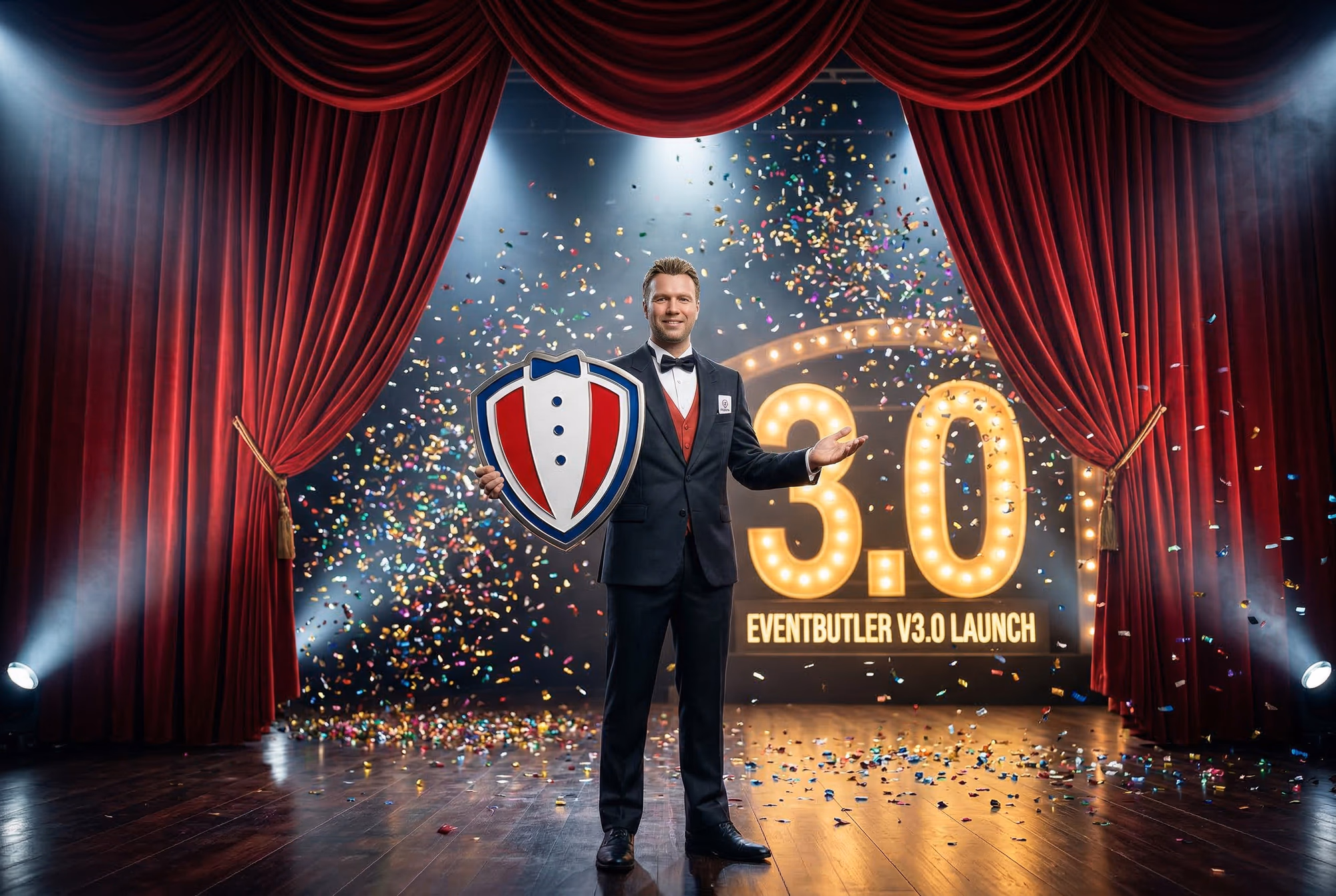 a-grand-red-velvet-theater-curtain-dramatically-opens-on-a-dark-stage-revealing-a-glowing-3-0-sign-in-golden-light-with-colorful-confetti-bursting-outward-in-the-center-foreground-stands-the-eventbutler-butler-mascot-in-a-tuxedo-holding-the.jpg