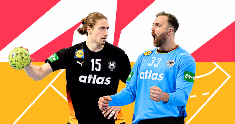 KI-generierte Szene eines internationalen Handballspiels in einer Arena